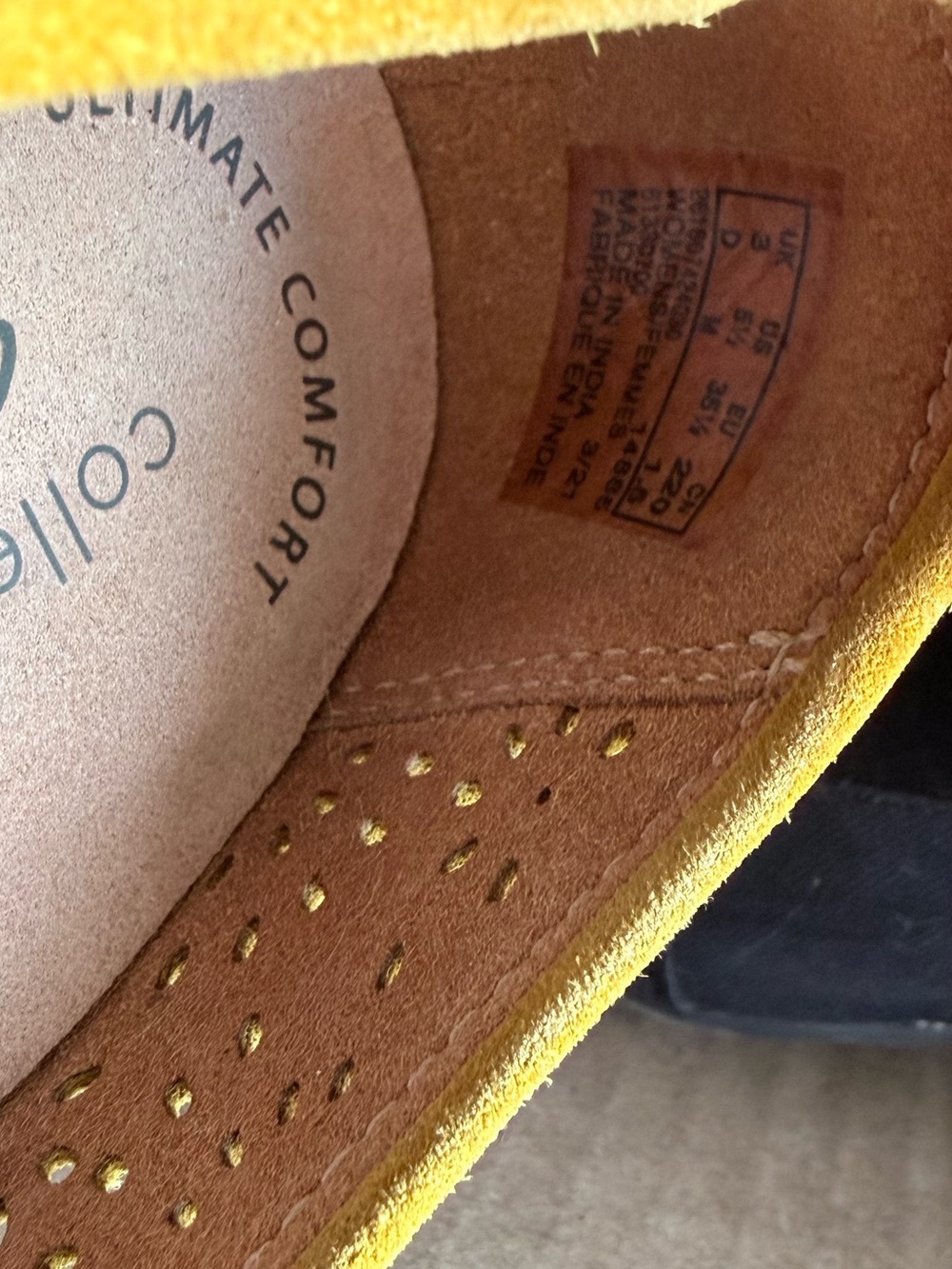 Clarks Mustard Suede Perforated Slip-On Loafers - Picture 10 of 10
